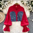 LW0753 Spring Dress Shirt Women 2025 New Design Sense Long Sleeve Splicing Color Short Denim Shirt Style Blouses Elegant Women