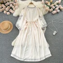 LE2586 Vintage Printed Dresses Autumn Lantern Long Sleeve V-Neck Holiday Dress Women Boutique Belted Midi Party Dresses Robe