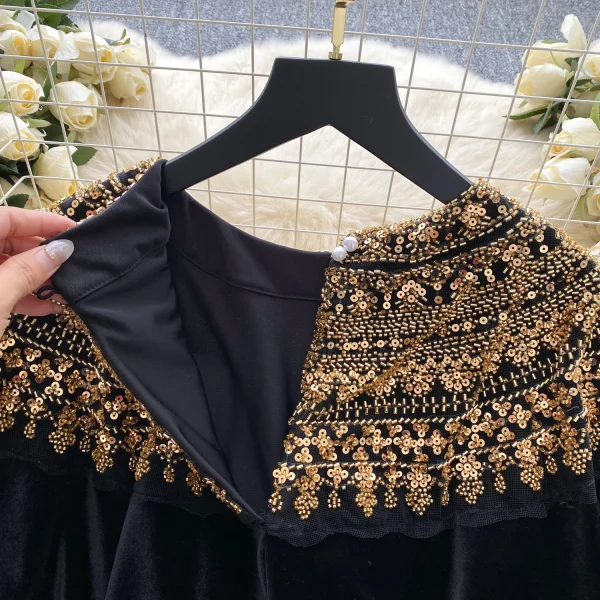 LW0835 Light Luxury Senior Sense Velvet Shirt Women Inlaid Diamond Loose Design Temperament Blouses Elegant Women - Image 6
