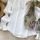 LW0749 Women'S Drawstring Waistline Jacquard Waistcoat With Puff Sleeves Stylish Shirt Blouses Elegant Women Ladies