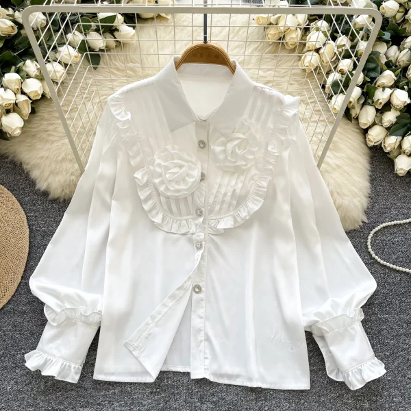 LW0745 Senior Sense Shirt Women Three-Dimensional Flower Light Luxury Temperament Blouses Elegant Women - Image 3