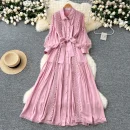 LE4780 Elegant Dress Female Fall Ladies Ladies Dress Niche High-Grade Lace Patchwork Single Breasted Waist Over Knee Dress