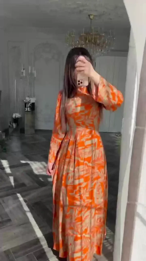 LE2701 Middle East Banquet Long Evening Dress Lady 2025 Autumn Exotic Stand Collar Long-sleeved Printed Maxi Dress Women - Image 5