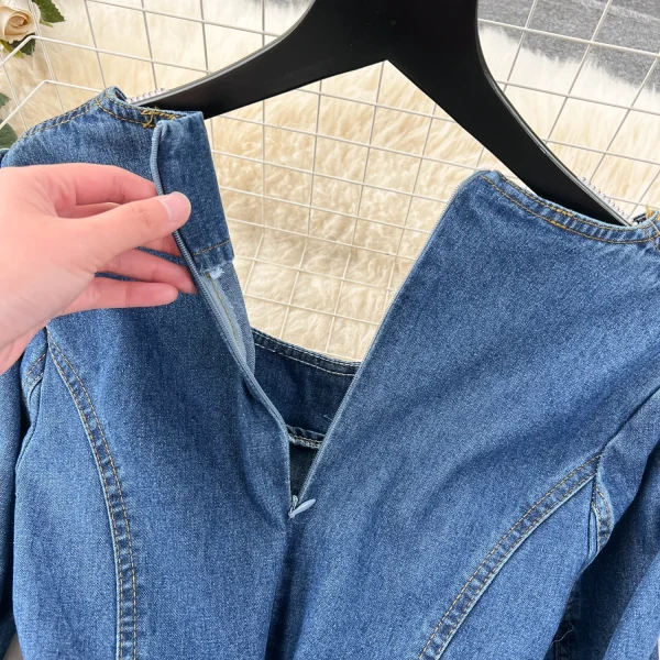 LE2649 Ladies Boutique Denim Dresseses Female Square Neck Autumn Winter Midi Dress Woman Direct Long Dresses - Image 6