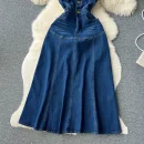 LE2654 Boutique Denim Dresseses Female Korean Metal Button Sleeveless Midi Dress Elegant 2025 New Women'S Long Dress