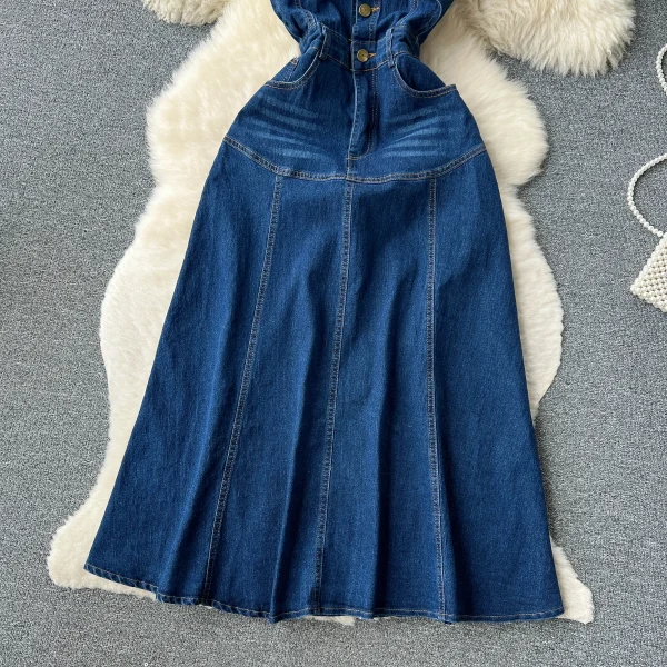 LE2654 Boutique Denim Dresseses Female Korean Metal Button Sleeveless Midi Dress Elegant 2025 New Women'S Long Dress - Image 4