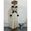 LE2702 Middle East Elegant Ladies Evening Dress 2025 Autumn Lace Doll Collar Slim Polka Dot Maxi Printed Dress Women
