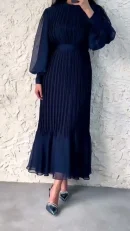 LE2698 Saudi Arabian Maxi Evening Dresses Temperament Luxury Stand Collar Women'S Spring Cross-Border Dress Long Pleated Dresses