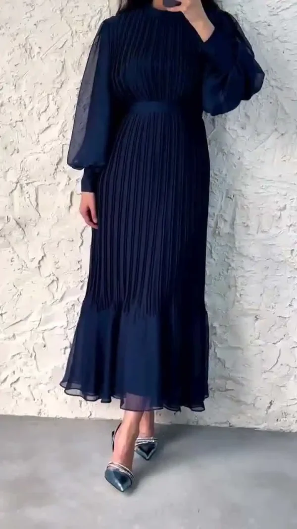 LE2698 Saudi Arabian Maxi Evening Dresses Temperament Luxury Stand Collar Women'S Spring Cross-Border Dress Long Pleated Dresses - Image 6