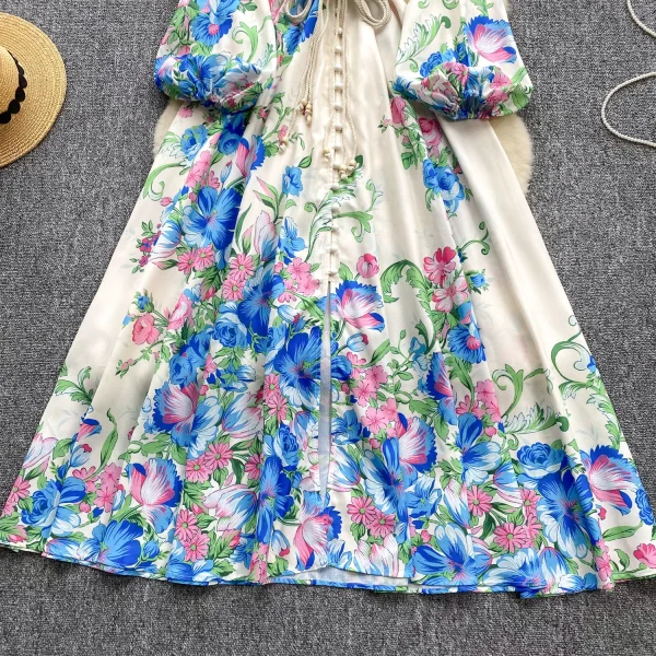 LE2631 Minority Court Style Large Size Printed Dresses Anding Collar Lantern Long Sleeve Evening Robe Elegant Party Maxi Dresses - Image 5