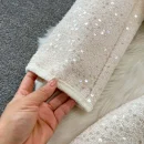 Heavy Handmade Sequins Womens Elegant Slim Tweed Two Piece Sets Vintage Coats+Wrap-Around Skirt Korean Woolen Chaquetas Chic Set