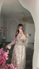 LE2700 Dubai Floral Printed Party Dinner Evening Gown Maxi Women 2025 Fall Gentle Snow Textile Gentle Floral Long Dress Lady