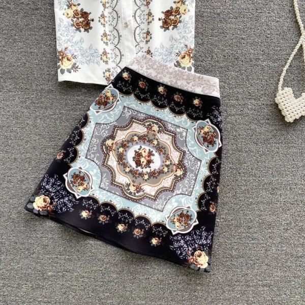 LE4090 Women'S Short-Sleeved Shirt Women'S Design Sense Small Print High-Waisted Skirt Two-Piece Set of Fashion - Image 5
