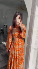LE2701 Middle East Banquet Long Evening Dress Lady 2025 Autumn Exotic Stand Collar Long-sleeved Printed Maxi Dress Women