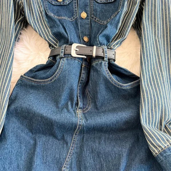 LE2670 European Splicing Denim Dresses Women'S Boutique 2025 Autumn and Winter Foreign Office Shirt Dresses Women Lady Elegant - Image 4