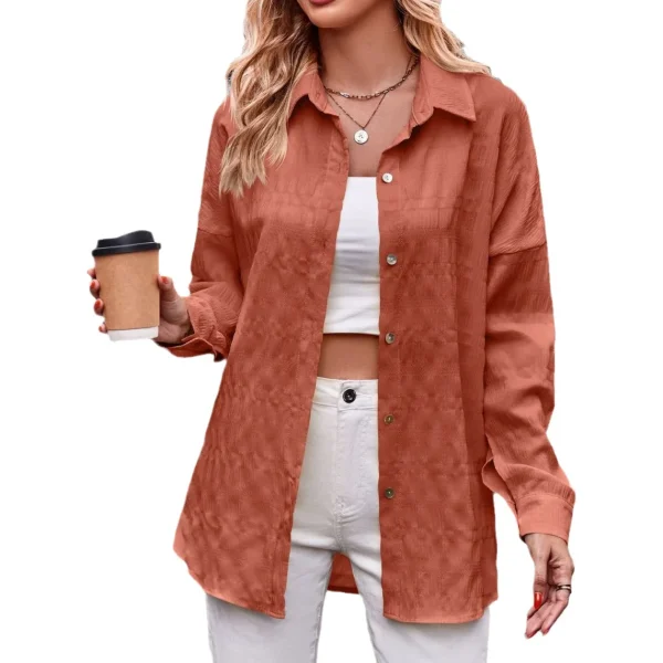 Fall and Winter New Cross-border Casual Fashion Bubble Plaid Loose Plaid Shirt Blouse - Image 6