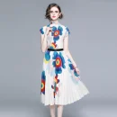 LE1247 in Stock Women'S Miyake Pleated T-Shirt Printed Long Pleated Skirt High Quality Fabric Women'S Sets Boutique Clothing