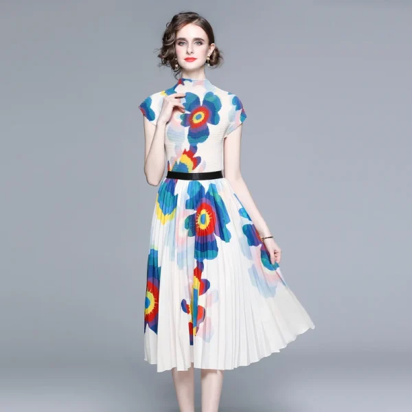 LE1247 in Stock Women'S Miyake Pleated T-Shirt Printed Long Pleated Skirt High Quality Fabric Women'S Sets Boutique Clothing