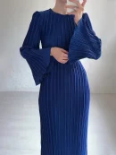 LE2587 Women'S Boutique Fold Casual Dresses Autumn Flared Long Sleeve Pleated Maxi Dresses Women Socialite Party Evening Gown