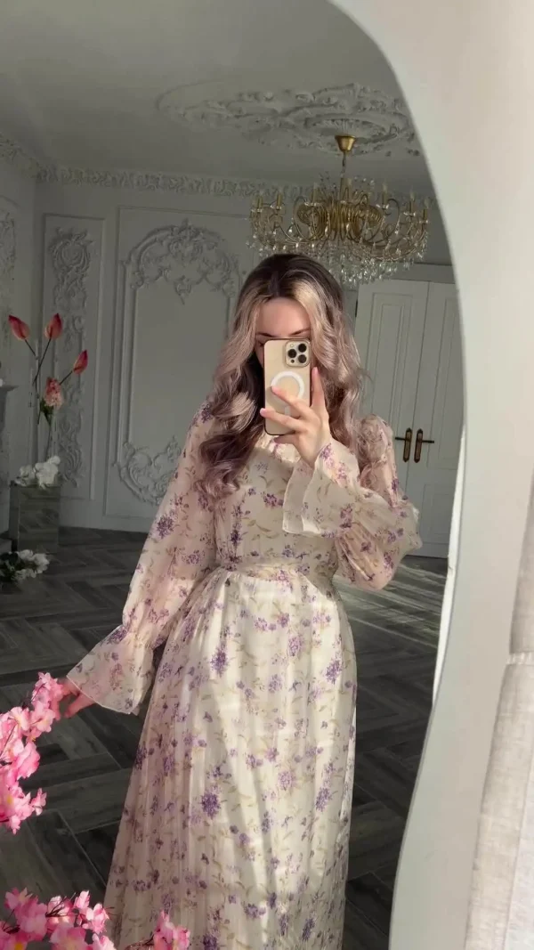 LE2700 Dubai Floral Printed Party Dinner Evening Gown Maxi Women 2025 Fall Gentle Snow Textile Gentle Floral Long Dress Lady - Image 6