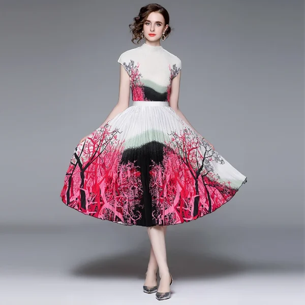 LE1267 in Stock Miyake Pleated Top Pleated Skirt Two-Piece Set 2025 New Printed Pleated Skirt Set - Image 5