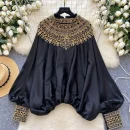 LW0826 Blouse Woman High-End Foreign Style Heavy Industry Nailed Bead Glitter Loose Slimming Satin Top Woman Blouses For Lady