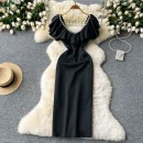 LE2622 Elegant Industry Diamond Fold V-Neck Party Dresses Flying Sleeve Package Hip Midi Dress Boutique Socialite Evening Dress