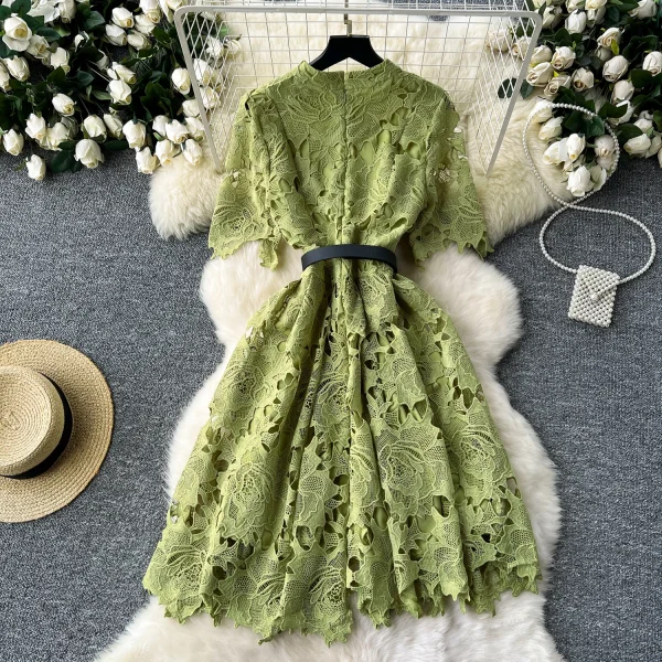 LE2616 Women'S Boutique Autumn Lace Floral Dress Lady Hollow Embroidery Midi Dresses Socialite Party Lace Dresses Women Elegant - Image 2