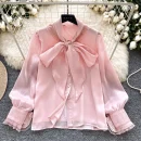 LW0827 Breezy Bow Tie Streamer Satin Blouse Ladies Chic Blouses 2025 Blouses Elegant Women Ladies