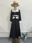 LE2702 Middle East Elegant Ladies Evening Dress 2025 Autumn Lace Doll Collar Slim Polka Dot Maxi Printed Dress Women