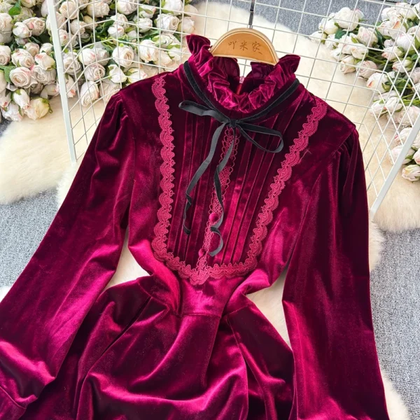 LE2663 2025 Winter Socialite Midi Evening Dresses for Woman Autumn High-End Dinner Dress Ruffled Collar Velvet Long Dress Female - Image 4