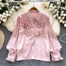 LW0745 Senior Sense Shirt Women Three-Dimensional Flower Light Luxury Temperament Blouses Elegant Women