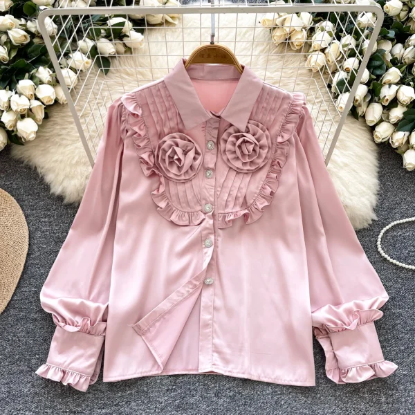 LW0745 Senior Sense Shirt Women Three-Dimensional Flower Light Luxury Temperament Blouses Elegant Women - Image 4