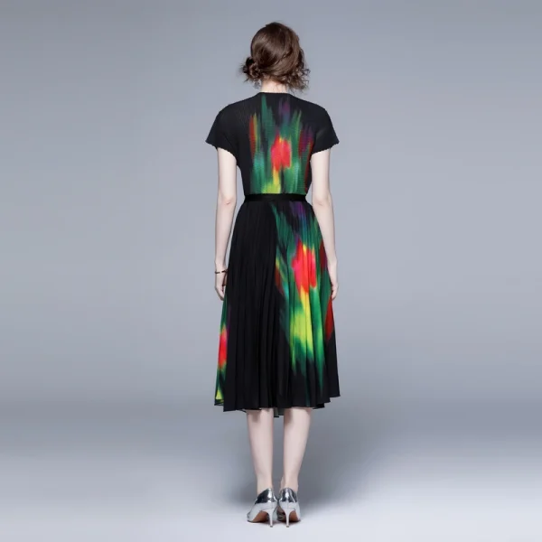 Fast Delivery Boutique Two Piece Sets Printed Short Sleeve Top Printed Long Pleated Skirt Miyake Pleated Casual Style Sets - Image 5