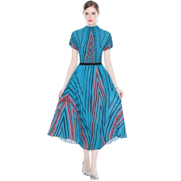 LE1251 in Stock Print Pleated Short-Sleeved T-Shirt Women Two Pieces Set Miyake Pleated Skirt Set 2025 High Quality 2 Piece Sets - Image 3