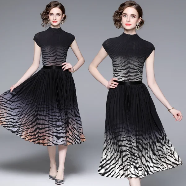 2025 Leopard Print Miyake Pleated Top Long Pleated Skirt High Quality Fabric Pleated Top Pleated Skirt Boutique Women's Sets - Image 4