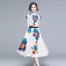 LE1247 in Stock Women'S Miyake Pleated T-Shirt Printed Long Pleated Skirt High Quality Fabric Women'S Sets Boutique Clothing