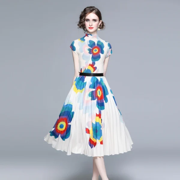 LE1247 in Stock Women'S Miyake Pleated T-Shirt Printed Long Pleated Skirt High Quality Fabric Women'S Sets Boutique Clothing - Image 2