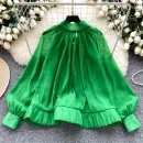 LW0707 Vintage Puffy Sleeve Shirt Women'S Autumn Butterfly Bow Tie Mesh Design Top Blouses Elegant Women Ladies