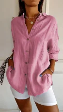 New Single-breasted Pleated Lapel Shirt Ladies Solid Colour Blouse