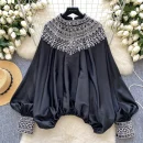 LW0826 Blouse Woman High-End Foreign Style Heavy Industry Nailed Bead Glitter Loose Slimming Satin Top Woman Blouses For Lady