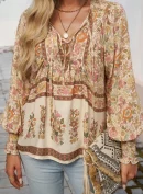 Casual  Women's Printed Shirt Temperament V-neck Long Sleeved Top