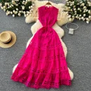 LE2617 Women'S Boutique Hollow Embroidery Maxi Dresses Elegant Sleeveless Lace Robe Socialite Party Lace Dresses Women Elegant