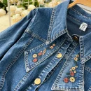 LE2669 French Retro Design Office Woman Denim Dresses Embroidery Lapel Waist Slimmer Single-Breasted Denim Midi Dress Women 2025