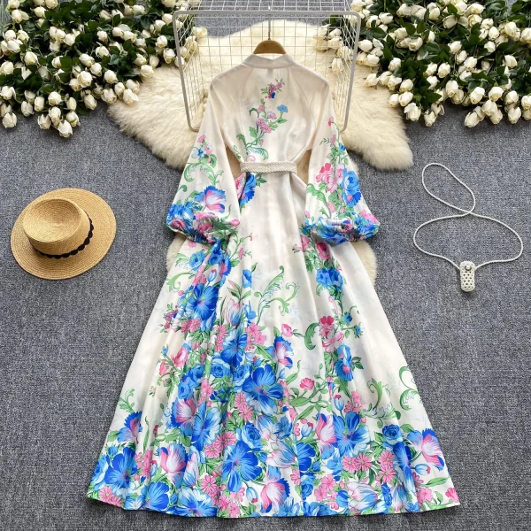 LE2631 Minority Court Style Large Size Printed Dresses Anding Collar Lantern Long Sleeve Evening Robe Elegant Party Maxi Dresses - Image 3