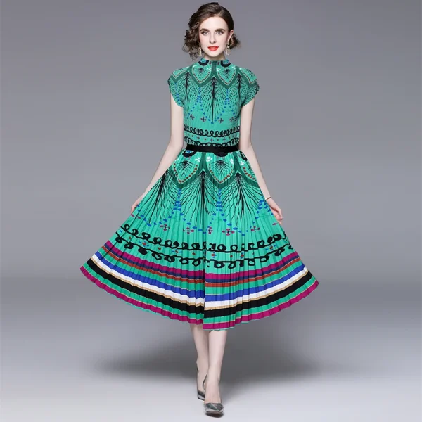 LE1357 Original Design 2025 Dressy Print Miyake Ruffle Elegant Fashion 2 Piece Set High Stretch Loose Top Pleated Skirt Set - Image 5