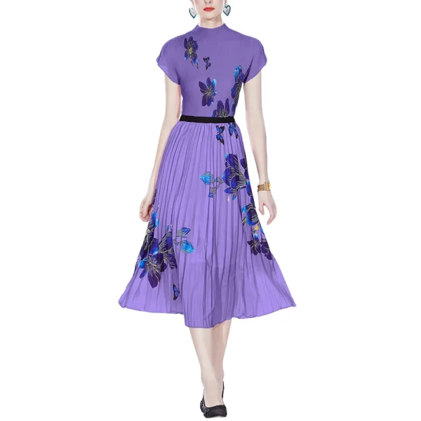 LE1255 in Stock 2025 New Women's Cool Print With Pleated Skirt Casual Short-sleeved Top Pleated Skirt 2-piece Set - Image 4