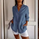 New Single-breasted Pleated Lapel Shirt Ladies Solid Colour Blouse