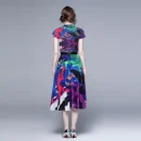 LE1246 in Stock Boutique Womens 2 Piece Sets High Quality Fabric Short-Sleeved Top Miyake Pleated Printed Long Pleated Skirt