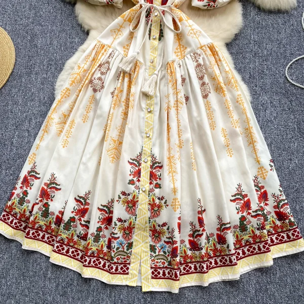 LE2630 Women Boutique Robe Lantern Short Sleeve Socialite Party Maxi Elegant Lady Dresses Hemp Belt Long Printed Dresses Autumn - Image 4